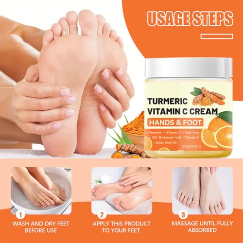 gcdat Turmeric & Vitamin C Hand Foot Cream with 30% Hyaluronic Acid - Anti Cracking Foot Cream Intense Moisturizing Vitamin C Lotion Softens and Nourishes Dry, Cracked Heels & Hands- 8.82 Oz