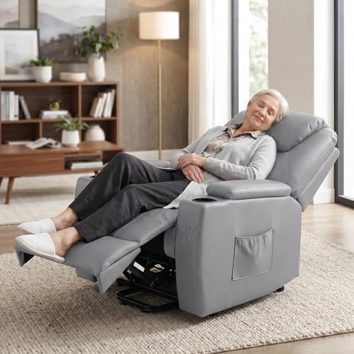 Image of Garvee Power Recliner Chair, Lift Chair with 8-Point Vibration and Heat, Full Body Massage, Armrest Storage, Dual Cup Holders, Silent PU Leather, FSC TUV Certifie, Power Lift Recliner for Bedroom