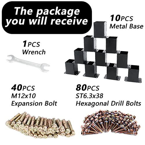 Minneer Railing Post Base 4X4 (Real Size 3.5X3.5)-10 Pack, 5 Lbs Black With Screws, Gate Fence Mailbox Street Lamp Handrail Supports Deck Base #TOP5
