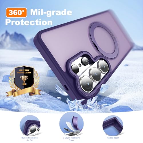 Image of for Samsung Galaxy S26 Ultra Case with 360Rotatable Magnetic Ring Stand Compatible with Mag-Safe Military Protection Matte Translucent Phone Case for Galaxy S26 Ultra 6.9 inch,Dark Purple