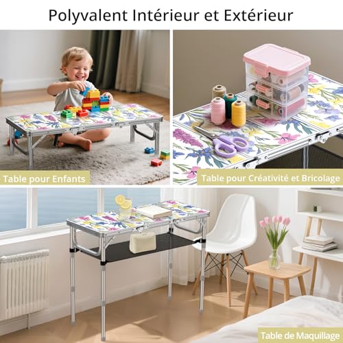 Table de camping pliante Anbte en aluminium réglable avec filet