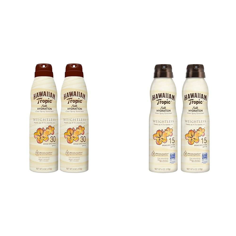 Hawaiian Tropic Weightless Hydration Clear Spray Sunscreen SPF 30 SPF 15 Twin Packs 6oz Each
