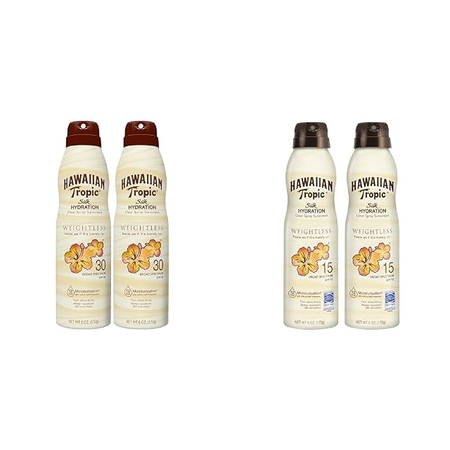 Hawaiian Tropic Weightless Hydration Clear Spray Sunscreen SPF 30 SPF 15 Twin Packs 6oz Each