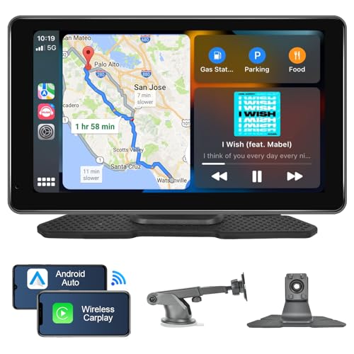 Portable Wireless Apple CarPlay Car Stereo with Android Auto AirPlay Android Cast, METEESER 7 Inch HD Car Play Screen Car Audio Receivers, Dual Bluetooth, AUX/FM, Siri, GPS Navi for All Vehicles