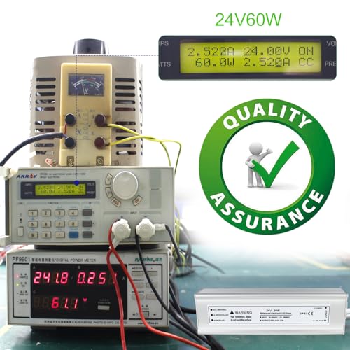 Image of LightingWill LED Driver 60 Watts Waterproof IP67 Power Supply Transformer, 90-265V AC to 24V DC Low Voltage Output, Adapter with 3-Prong Plug 3.3 Feet Cable for Outdoor Use, Computer Project