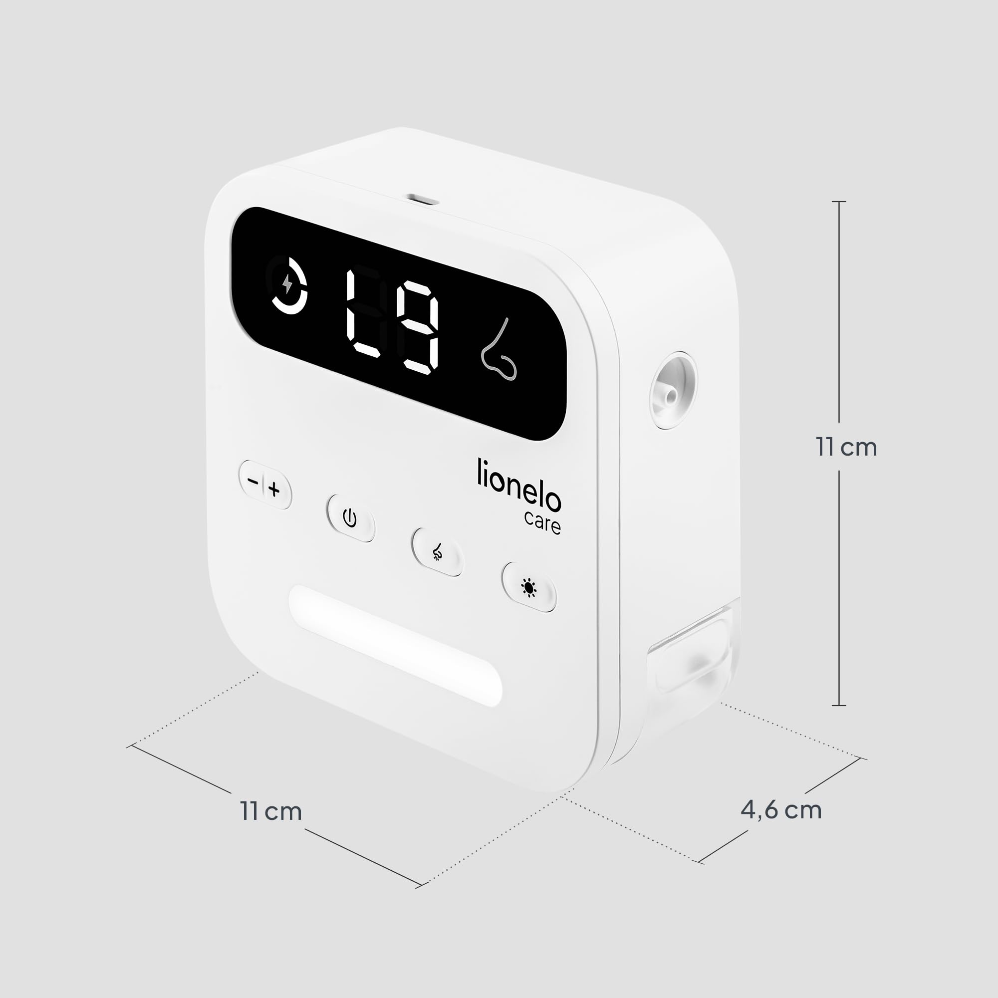 LIONELO Aspiratore Nasale Elettrico per Bambini senza Fili BabyAir Flow, 9 livelli di Aspirazione, 3 Becucci, Luce Notturna, Ricaricabile, Alta Potenza, Ricarica USB-C
