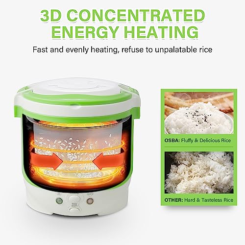 Image of OSBA 12V Rice Cooker for Car 1L Mini Rice Cooker with Steamer, Green