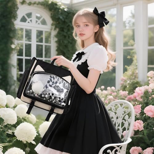 TINYAT Ita Bag Backpack for School Kawaii Pin Display Bag Aesthetic Cat Backpack Anime Cosplay Crossbody Messenger Bags Girls Women Student