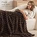 Exclusivo Mezcla Fleece Throw Blanket for Couch, Super Soft Striped Jacquard Bed Blanket, Lightweight Fuzzy Cozy for All Seasons, 50x60 Inches, Coffee