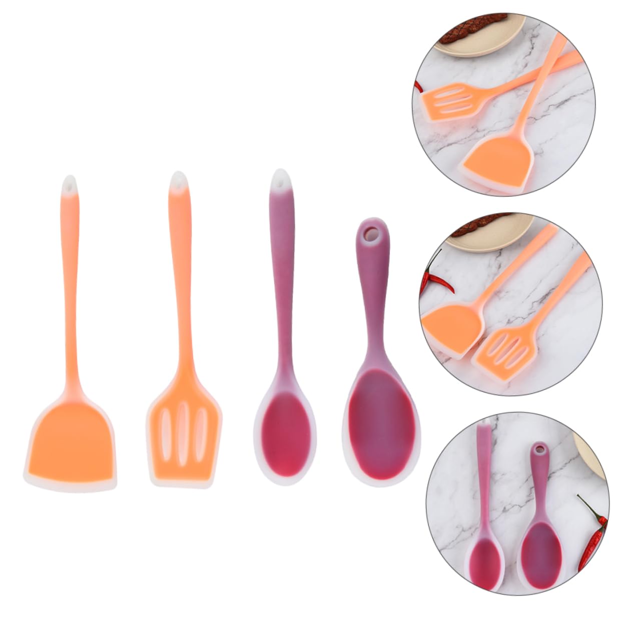 POPETPOP Set de 4 Spatules de Cuisine en Silicone Résistant la Chaleur, Cuillères à Trous et Spatules Flexibles pour Bébé, Ustensiles Solides et Pratiques Couleur Aléatoire