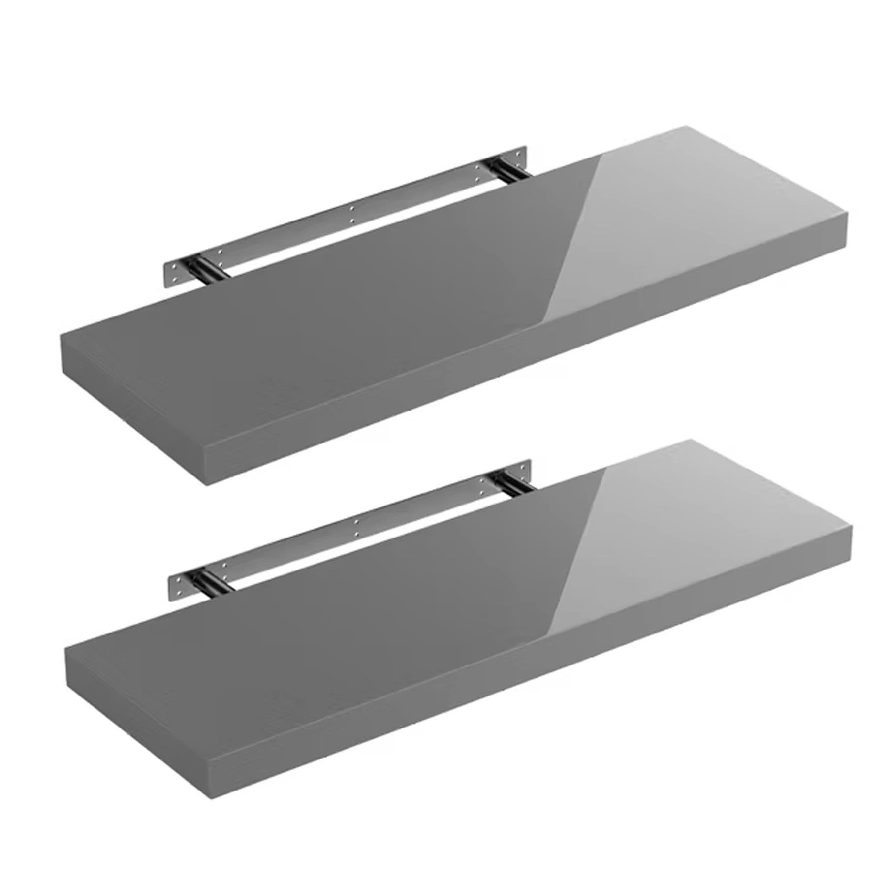 Shelfinity Set of 2 Grey Floating Shelves for Wall | 30cm High Gloss Modern Wall Shelves | For Bedroom Living Room Bathroom Kitchen Office | Floating Shelf Unit Ideal for Display & Storage