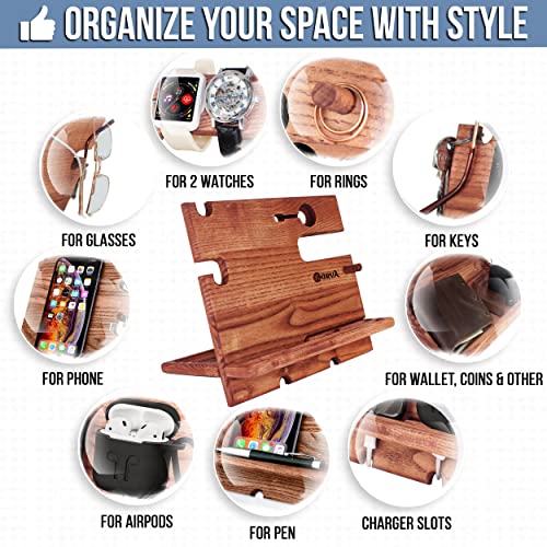 Barva Wood Docking Station Farmhouse Decor Nightstand Organizer Phone Wallet Watch Stand Key Holder Charging Dock Desk Accessories Tech Gadgets Bedside Caddy Birthday Gifts For Men Side Table Edc Tray #TOP1