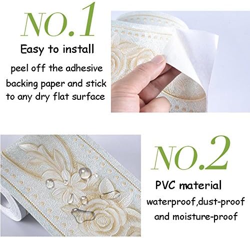 Miniatura 6 de Creation Core - Cenefa autoadhesiva e impermeable para pared con diseño 3D de mosaicos, 4.2 x 196.8 pulgadas, Verde