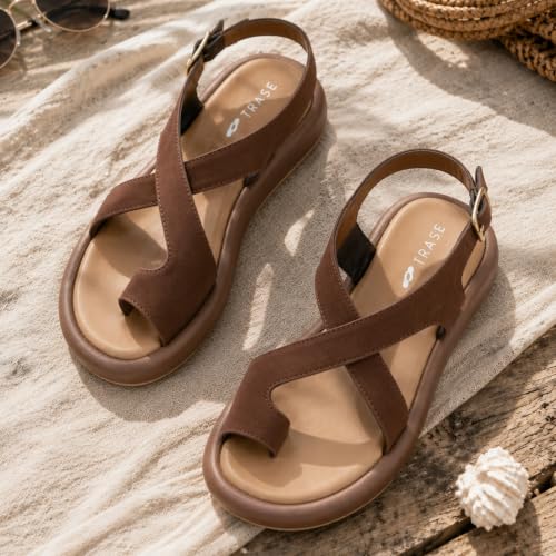 Image of TRASE Women's Casual Flat Sandals with Cross Straps, Adjustable Ankle Closure, Comfortable Footbed, Stylish Open Toe Design for Daily Wear, Outings and Casual Occasions