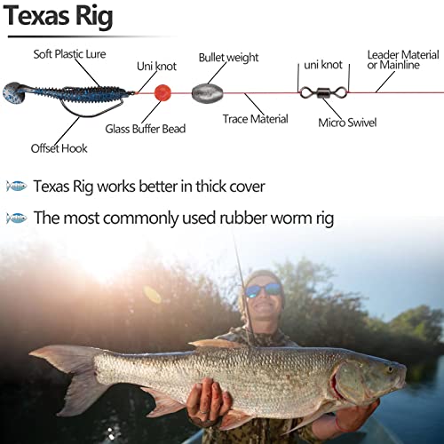 Thkfish Texas And Carolina Fishing Rig Bass Fishing Bullet-Weights For Fishing Sinkers Hooks Rolling Barrel Fishing Swivels Beads Rings Fishing Tackle Kit B2-339Pcs #TOP3