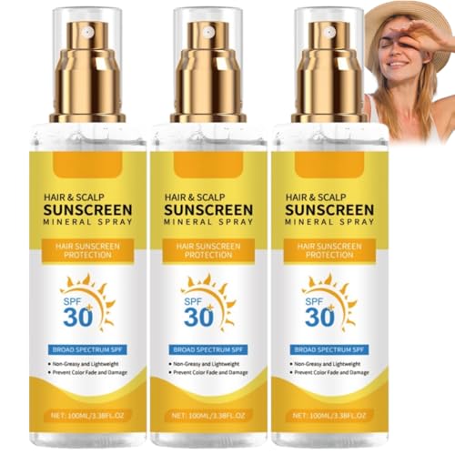 Hair & Scalp Sunscreen, SPF30 Hair & Scalp Sun Protection Spray, Hair Sun Protection Spray, Non-Greasy UV Protection, Prevent Hair Color Fade/Dryness, Suitable for Hiking/Beach/Running (3)