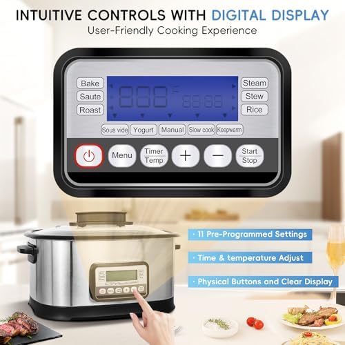 6.5 Quart Multi Cooker 11-in-1, Programmable Slow Cooker with Timer & Temperature Control for Families Meals, 1500W with Bake, Sauté, Roast and Sous Vide - Thumbnail 5
