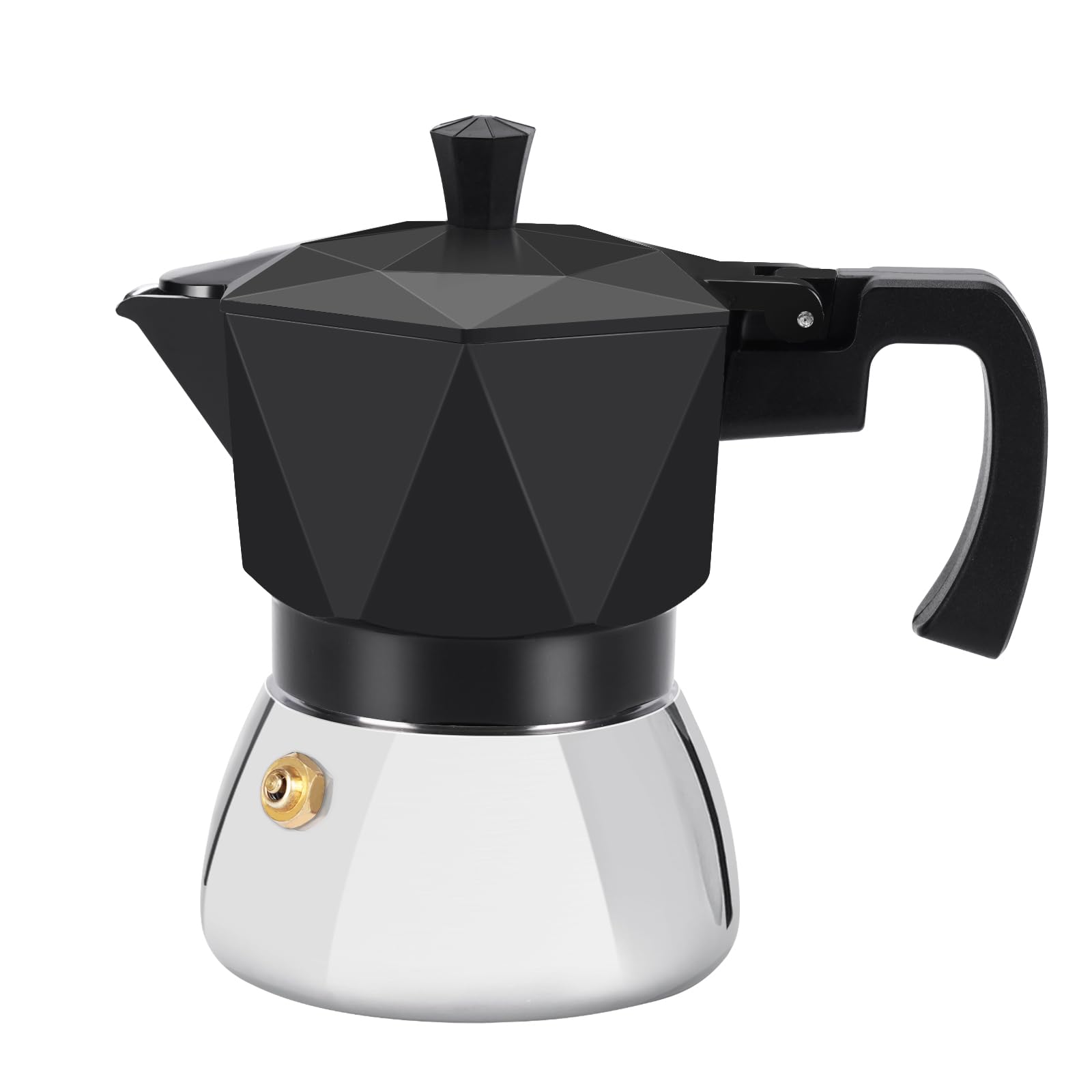 Rich Crema Moka Pot，Double Valve Induction Coffee Maker，Italian Stovetop Espresso Maker，2 Espresso Shots 100 ml，Black