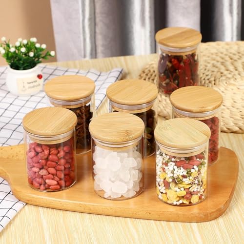 Image of Glass Food Storage Containers with Airtight Bamboo Lid, Coffee Storage Jars for Home Kitchen, Pantry Tea, Spices, Snack (ROUND 220 ML JAR, SET OF 12)