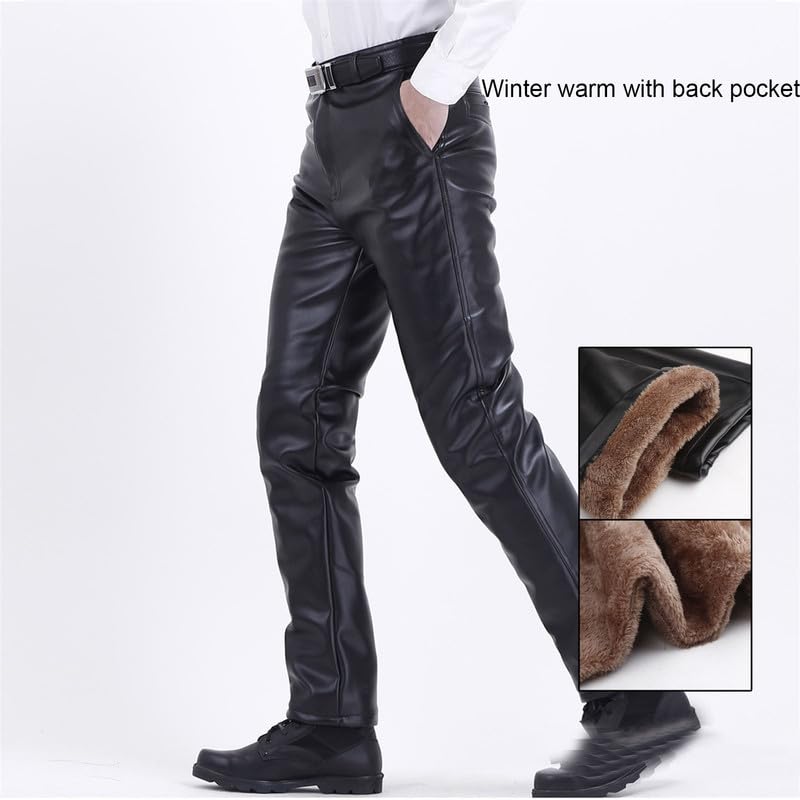 Men Motorcycle Faux Leather Pants Bikers Rider Moto Sports Trouser Winter Warm PU Leather Straight Leg Pant2