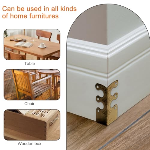 Image of 24Pcs Skiffers Baseboard Corner Protectors, Rustic Vintage Brass Metal Decorative Corner Protectors for Floor Skirting Board Furniture (Bronze*24)