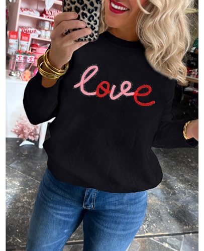 SELINK Women's Valentines Sweater Crew Neck XOXO Heart Print Casual Long Sleeve Pullover Tops Sweaters3