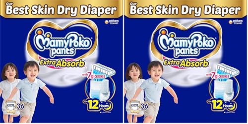 Image of Mamypoko pants Extra Absorb| Pant Style Baby Diapers (XXXL), 36 Count, 18-35kg||Deep Sleep Diapers| Soft gentle fit |Deep Absorbent Crisscross | skin friendly with coconut oil (Pack of 2)