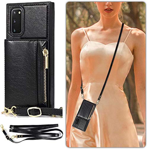 WintMing Compatible with Samsung Galaxy S20 FE 5G Wallet Case with Credit Card Holder Leather Case Crossbody Strap Zipper Purse Protective Cover for S20 FE (Black)