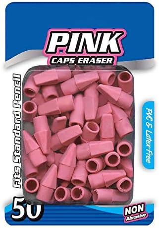 PowerTRC Paquete de 50 borradores para lápiz, borradores para niños, borradores de lápiz, borradores de lápiz, parte superior de borrador rosa,