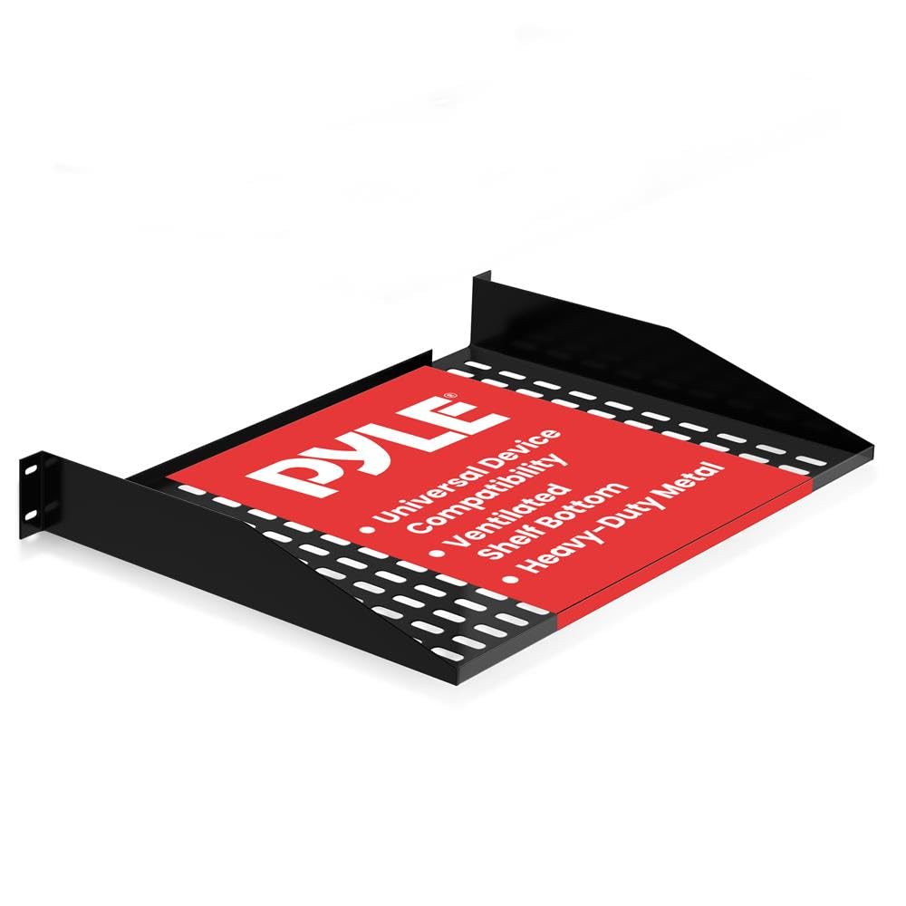 Pyle Estante de Acero ventilado para Armario de Red y Servidor, 373 mm de Profundidad, Capacidad de Carga de 50 kg, Incluye Material de Montaje