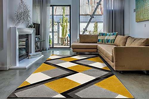 Image of Soft Woolen Modern Collection Tufted Carpet for Living Room Bedroom and Hall Size 9 x 12 Feet Color Yellow & Multi
