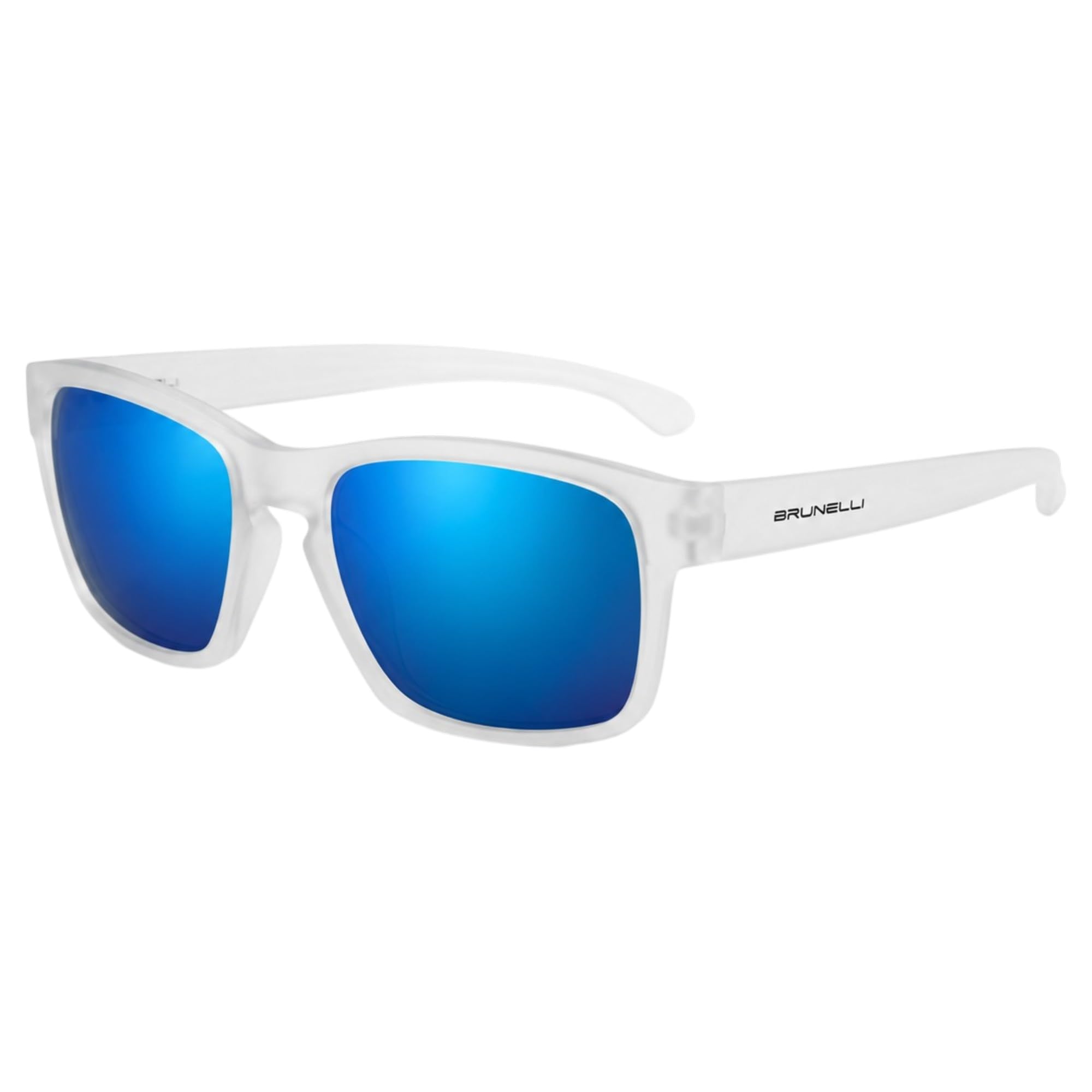 Brunelli FS1016-C3 - Gafas de sol polarizadas para hombre y mujer (UV400, ligeras, 17 g, espejo azul, blanco mate, incluye funda blanda y gamuza limpiadora)