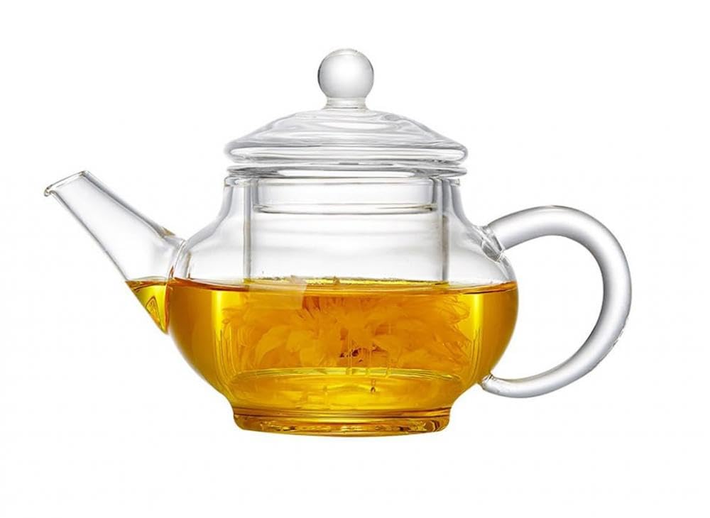 123ArtsSmall Tea Pot, Glass Teapot with Infuser, Tea Kettle for Loose Tea with Lid, 8 Oz