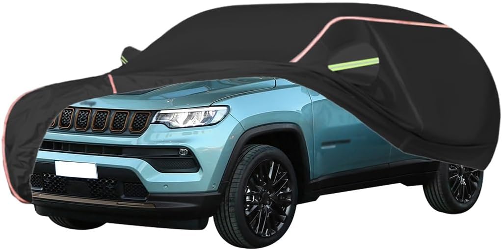 WOLWES Car Cover are Suitable for Jeep Compass Limited/Longitude/MultiAirll/S/T All-Weather Windproof, Snowproof, Rainproof, UV-Protected and Breathable All-Season Universal with Side Door Zip Oxford