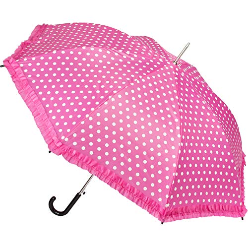 alles-meine.de GmbH Automatik - großer - Regenschirm - Punkte - pink/rosa & weiß - mit Rüschen - Ø 104 cm - für Erwachsene & Kinder - Stockschirm - groß mit Griff - Automatikre..