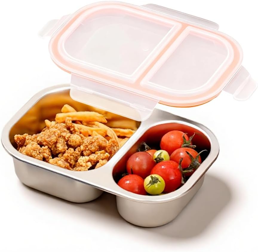 HASTHIP® Stainless Steel Snackle Box Container, 800ml Reusable 2 Compartment Small Bento Box with Lids, Leakproof Food Container for Sauce, Food, Fruit, Home, Travel