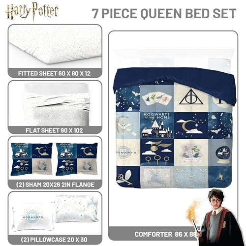 Image of Harry Potter Queen Comforter Set 7 Piece Soft Hogwarts Bedding, Multi