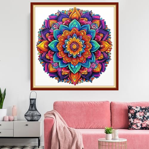 Image of Redxing Stamped Cross Stitch Kits Embroidery kit for Beginners Adults Full Range of Embroidery Patterns Starter Kits DIY Printed Cross Stitch Kits Needlepoint Kits 11CT-Colorful Mandala 18x18 inchs