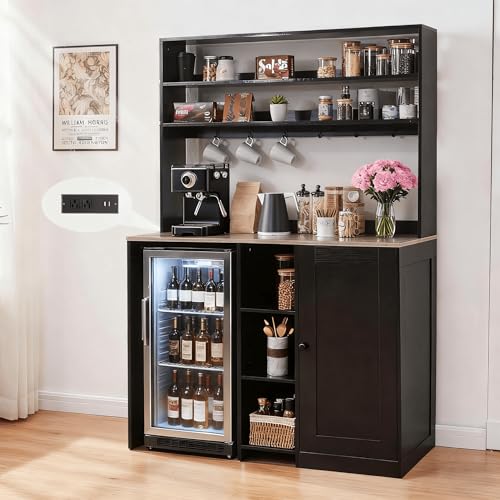 AeasyG Mini Fridge Cabinet with Storage, Coffee Bar Cabinet with Mini Fridge Space and Power Outlet, Liquor Wine Bar Cabinet with Microwave Shelf, Beverage Station for Kitchen, Dorm, Living Room