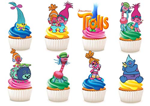 Lot de 33 décorations en papier comestible pour cupcakes et gâteaux Motif Trolls