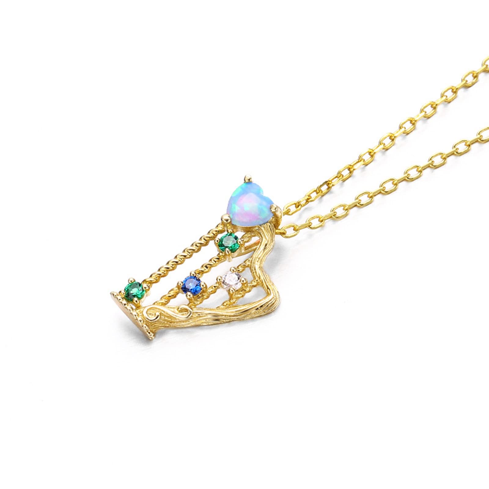 Epinki Echtgold Schmuck Halskette 18K Gold, Harfe Anhänger mit Labor Erstellt Opal (Blau, Herzschliff) Au 750 Kette Damen Zart Zirkonia für Frauen, Gold, 45cm