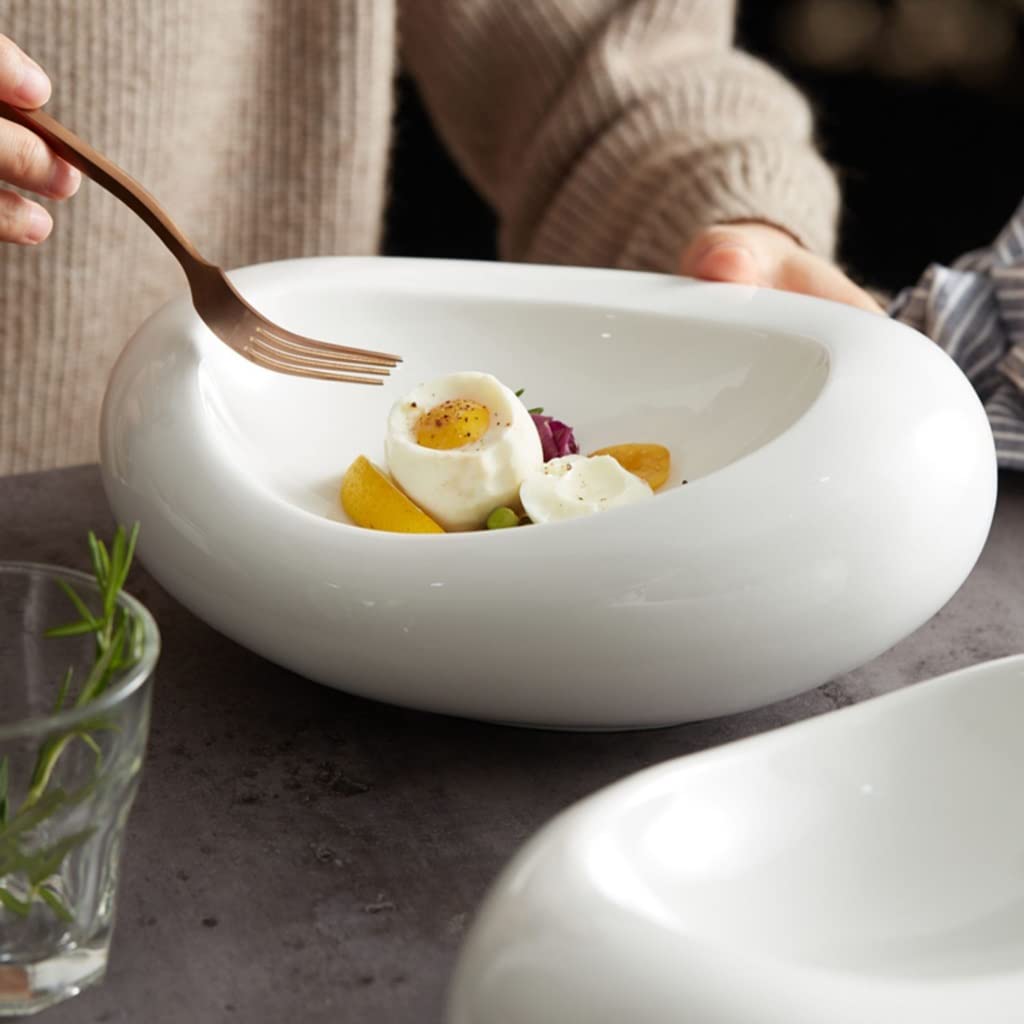 Lot de 4 grandes assiettes en céramique empilables au design moderne pour restaurant, cuisine, salade, plats froids de 22,9 cm