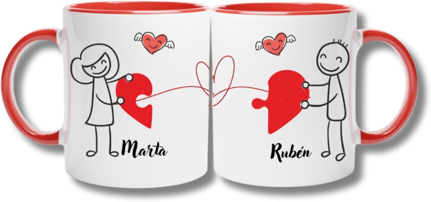TAZALAND | Pack de Tazas Para Parejas | Diseño Hilo Rojo | 350 ml | Tazas Originales | Regalo Aniversario Pareja | Tazas Originales Para Regalo | Regalos Originales Para Parejas (ROJO)