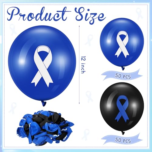 Image of Hungdao 100 Pcs Blue Cancer Awareness Ribbon Balloons Colon Rectal Prostate Cancer Balloons Arch for Ribbon Party Decorations Child Abuse Prevention Awareness Supplies (Blue and Black)