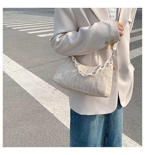 Straw Purses for Women, Boho Woven Straw Crossbody Bag, Hand-Woven Shoulder Bag with Zipper (beige)3