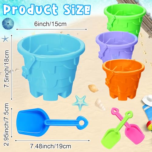 Junkin 36 Pcs 7.5 Inch Sand Castle Beach Bucket and Beach Shovels Toy Set Sand Castle Mould Sand Buckets Pails Beach Water Pool Gardening Bath Toy, 18 Bucket and 18 Shovels - image 3