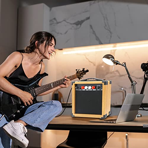 Ermik Electric Guitar Amp 20W Guitar Amplifier Portable Amp For Electric Guitar Built In Speaker Headphone Jack Input And Aux Jack Drive Button Four Knobs Gain Bass Treble And Volume - Wood #TOP5