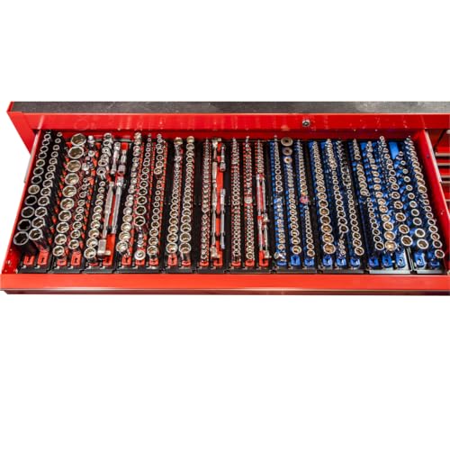 Image of Ernst Manufacturing Socket Boss, Premium 2-Rail 3 /8-Inch-Drive Socket Organizer, 19-Inch, Blue - Made in USA