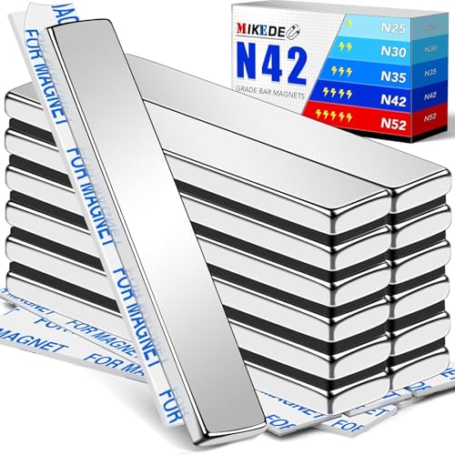 Image of MIKEDE Heavy Duty 12 Pack Rare Earth Neodymium Magnets N42 High Power Strong,with Double-Sided Adhesive, Powerful Bar Magnets for Fridge, Garage, Kitchen - 2.36 x 0.39 x 0.12in