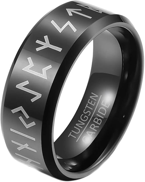 AnazoZ Mens Custom Wedding Ring Mens Ring Promise Ring for Men,Men's Tungsten Ring 8mm Round with Letters Mens Ring Silver